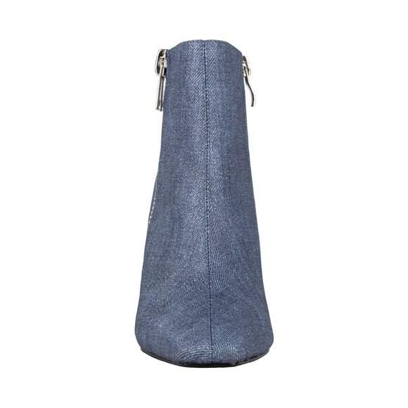 Stylish Modern Womens Blue Denim Metal High Heel Double Zipper Ankle Boots - Picture 5 of 9